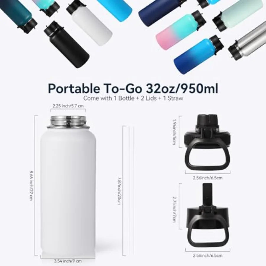 Insulated Stainless Steel Bottle With Straw And Spout Lids