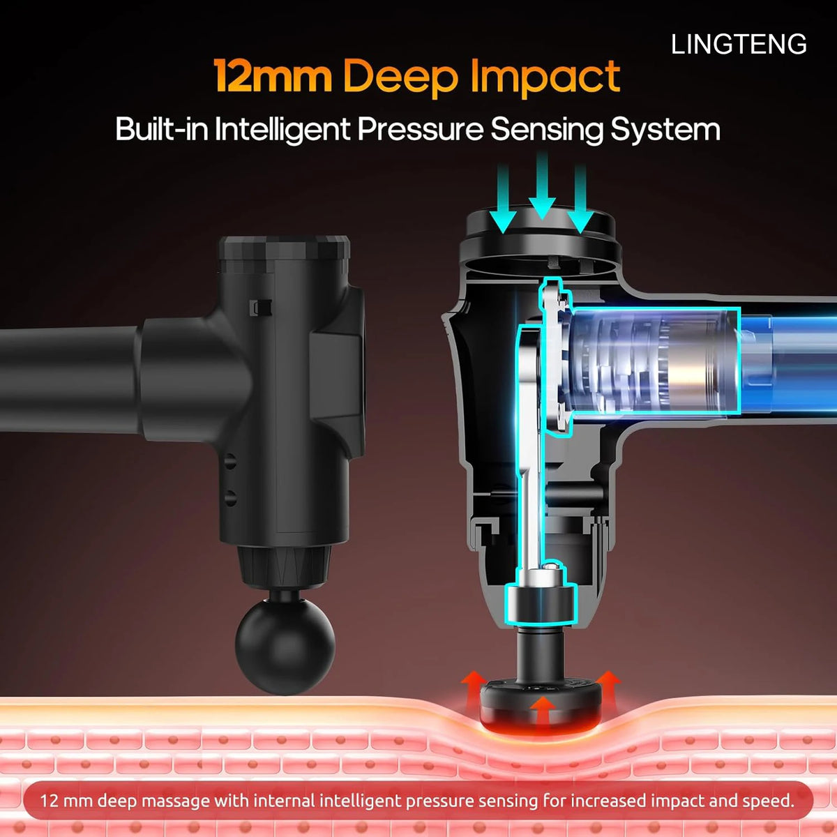 LINGTENG Heated Deep Tissue Massage Gun With Multiple Massage Heads