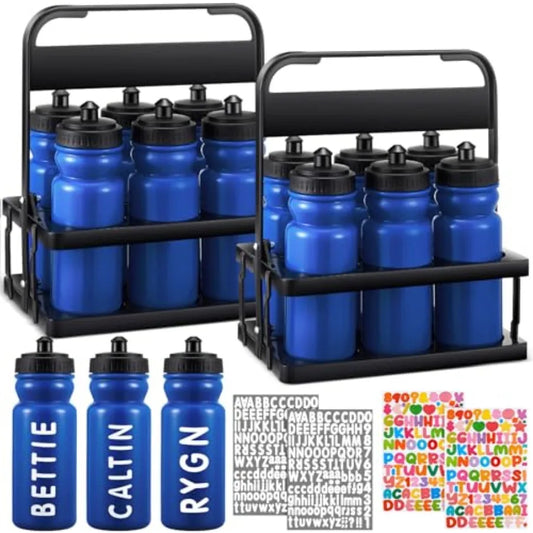 Sports Water Bottle Carrier Set With Squeeze Bottles And Stickers
