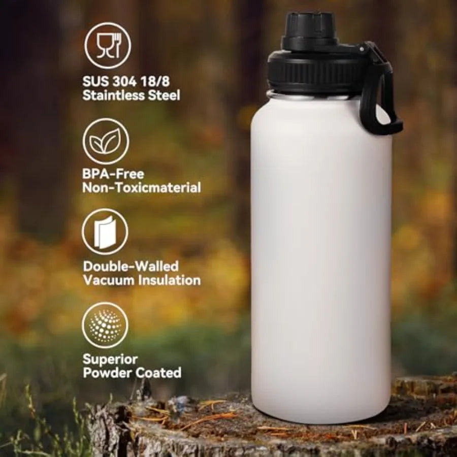 Insulated Stainless Steel Bottle With Straw And Spout Lids