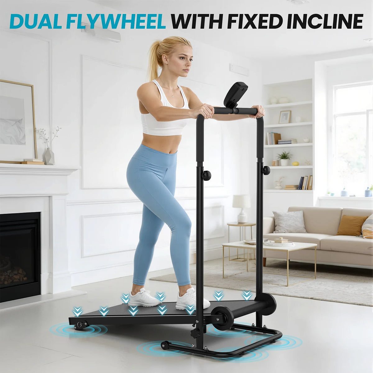 AKLUER Non Motorized Treadmill With Incline And LCD Monitor