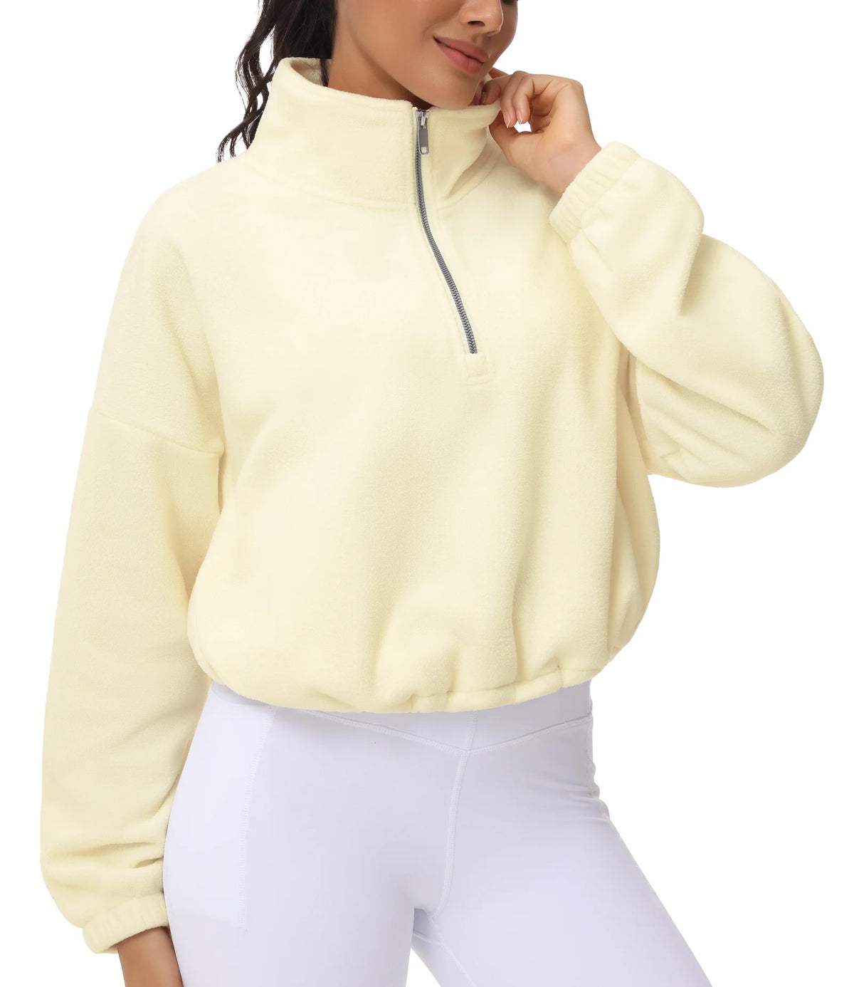 THE GYM PEOPLE Women's Half Zip Fleece Crop Workout Pullover